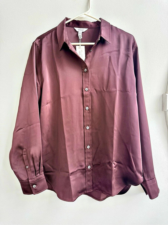 SPANX Tops - SPANX Better Than Silk Button-Down Shirt in TRUFFLE BROWN Large NWT